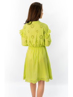 Bavlnené dámske šaty v limetkovej farbe s výšivkou (303ART)