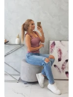 Tmavo ružová nariasená blúzka bez ramienok