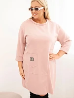 Dámske Plus veľkosť maslové šaty s vreckom a 3/4 rukávmi Powder Pink