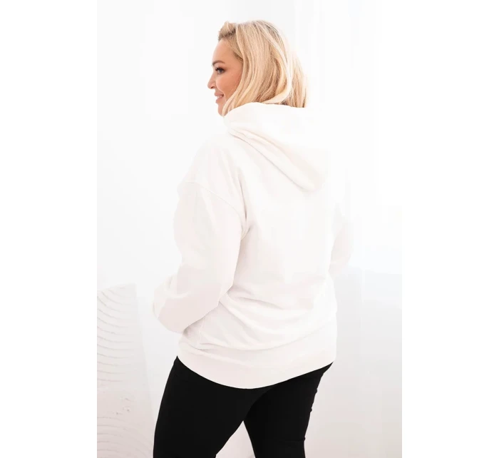 Plus veľkosť dámska mikina s kapucňou s klokaním vreckom bavlna biela