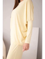 Dámsky viskózový set s voľnou blúzkou a nohavicami žltý