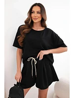 Dámský viskózový komplet v máslové model 22077198 s krátkým rukávem a kraťasy s vysokým pasem černý - K-Fashion