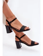 Sandały Damskie Na Słupku Z Cyrkoniami I Plecionką Vinceza 62228 Czarne