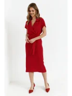 S363 Košeľové šaty s opaskom na zaväzovanie - červené