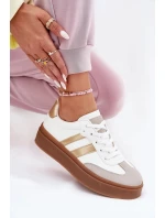Dámske tenisky na platforme z ekokože Elaraven - bielo-zlaté