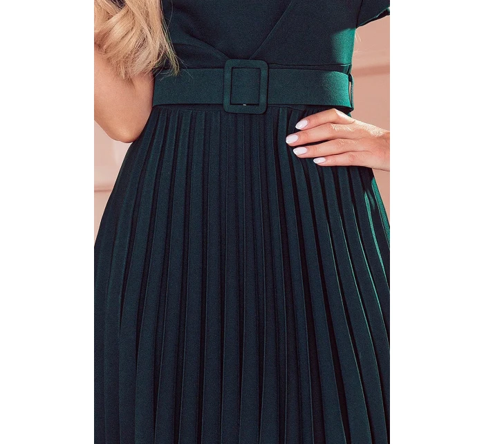 396-3 LAYLA Plisované šaty s opaskom - BOTTLE GREEN 396-3 LAYLA Plisované šaty s opaskom - BOTTLE GREEN