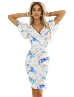 Šaty NINA s obálkovým výstřihem, rukávy a páskem MODRÉ model 21052938 - numoco