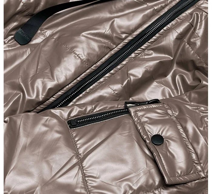 Krátka dámska bunda vo farbe cappuccino (B8138-12)