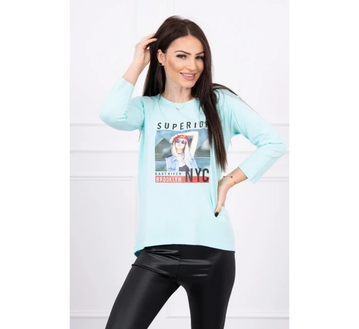 Blúzka s potlačou Superior v mätovej farbe