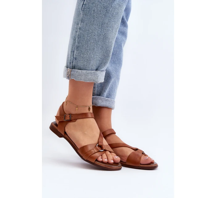 Zazoo 40182 Skórzane Sandały Damskie Brązowe