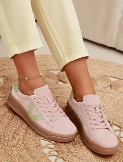 Dámské tenisky z přírodního semiše na platformě model 22069636 růžové - VINCEZA