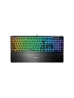 SteelSeries Apex 3 Gaming Keyboard, US Layout, Wired, Black SteelSeries Apex 3 Gaming Keyboard Vodotesná IP32 pre ochranu proti poliatiu, prispôsobiteľné 10-zónové RGB osvetlenie reaguje na hry a Discord, tiché herné spínače vydržia dlho
