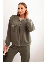 Dámský komplet z viskózy s rozepínací mikinou a kalhotami khaki model 21285295 - K-Fashion Dámský komplet z viskózy s rozepínací mikinou a kalhotami khaki model 21285295 - K-Fashion