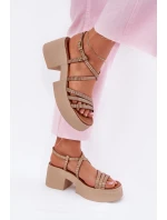 Skórzane Sandały Damskie Maciejka 06990-25 Złote