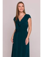 S411 Šaty bez rukávov s volánovým výstrihom - zelené S411 Šaty bez rukávov s volánovým výstrihom - zelené