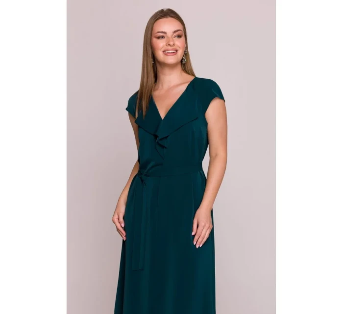 S411 Šaty bez rukávov s volánovým výstrihom - zelené S411 Šaty bez rukávov s volánovým výstrihom - zelené