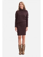 B309 Úpletové blúzkové šaty - tmavá čokoláda