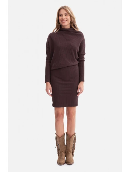 B309 Úpletové blúzkové šaty - tmavá čokoláda