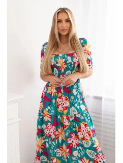 Viskózové šaty s volánovým výstrihom 29476 zelené - Kesi