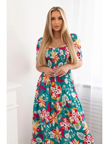 Viskózové šaty s volánovým výstrihom 29476 zelené - Kesi Viskózové šaty s volánovým výstrihom 29476 zelené - Kesi