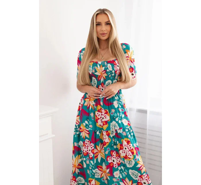 Viskózové šaty s volánovým výstrihom 29476 zelené - Kesi Viskózové šaty s volánovým výstrihom 29476 zelené - Kesi