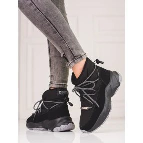 Praktické dámske snehové topánky čierne bez podpätku