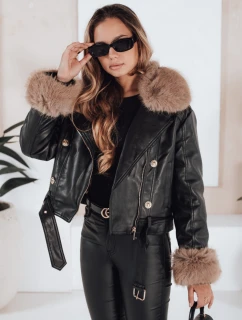 Dámska kožená bunda s kožušinou čierna FashionStreet TY5210