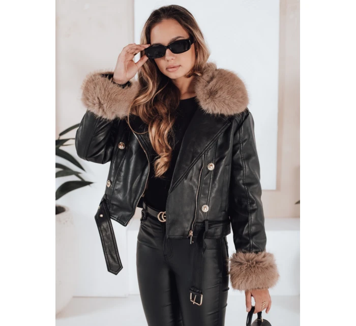 Dámská kožená bunda s kožešinou černá Dstreet model 21991887 - FashionStreet