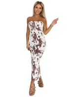 611-1 SAVANNAH šaty na ramienka - hnedo-biely boho vzor 611-1 SAVANNAH šaty na ramienka - hnedo-biely boho vzor