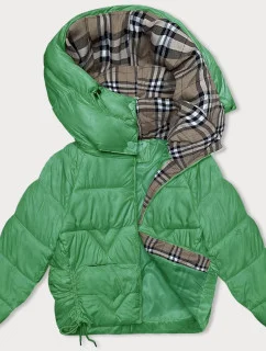 Zelená dámska prechodná bunda s kockovanou podšívkou (842)