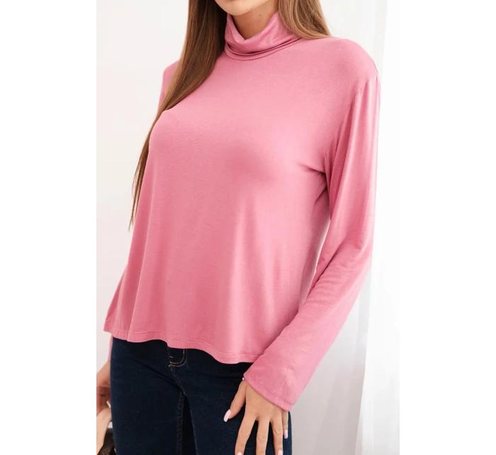 Dámská viskózová halenka s rolákem a dlouhým rukávem tmavě růžová