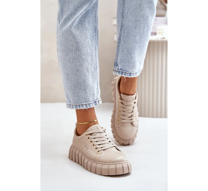 Ocieplane Sneakersy Damskie Big Star MM274618 Beżowe Ocieplane Sneakersy Damskie Big Star MM274618 Beżowe