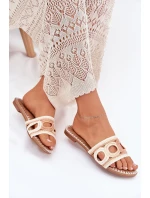 Szydełkowe Klapki Damskie Na Płaskim Obcasie Beżowe Nirina