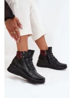 Skórzane Botki Damskie Na Koturnie Ocieplane Vinceza 39963 Czarne