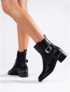 Klasické dámske čierne členkové topánky na širokom podpätku