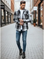 Pánská černobílá kostkovaná košile model 21994095 - Dstreet Pánská černobílá kostkovaná košile model 21994095 - Dstreet