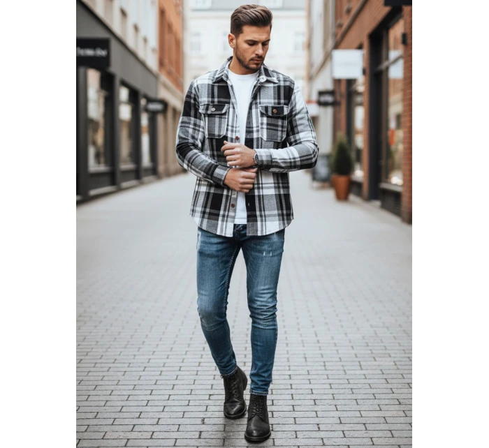 Pánská černobílá kostkovaná košile model 21994095 - Dstreet Pánská černobílá kostkovaná košile model 21994095 - Dstreet