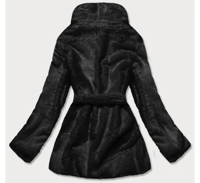 Čierna dámska bunda - kožúšok s golierom (GSQ2166)