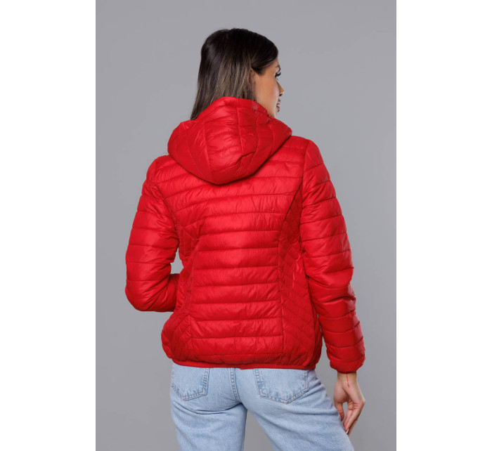 Červená prešívaná dámska bunda s kapucňou (B0124-4)
