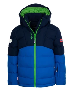 Detská zimná bunda s kapucňou Trollkids Kids Gryllefjord nepremokavá modrá/zelená (365-100)