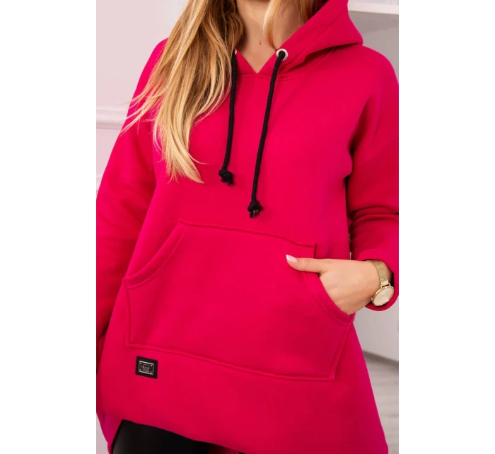 Zateplená mikina s dlouhými zády a kapucí fuchsiová Zateplená mikina s dlouhými zády a kapucí fuchsiová