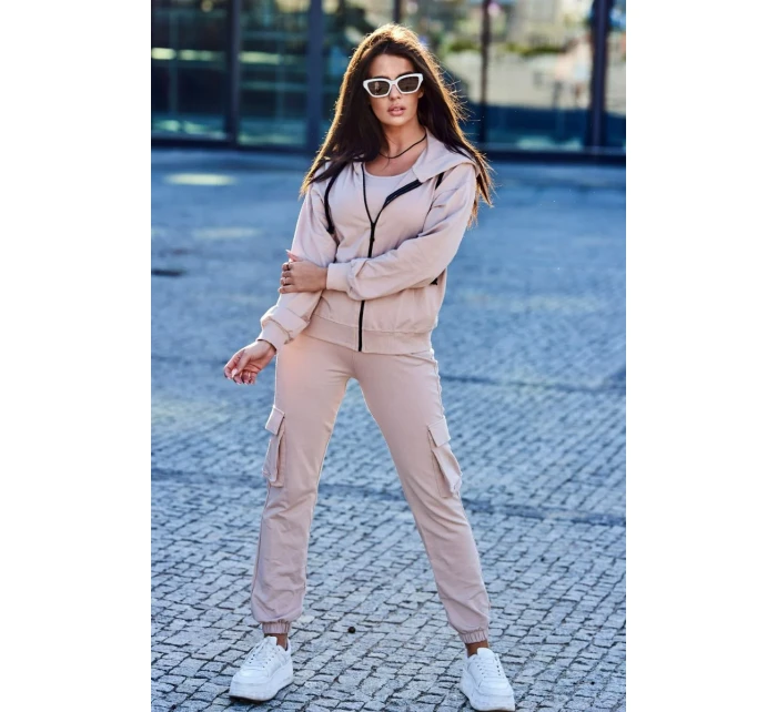 Set 3 v 1 mikina + top + kalhoty světle béžová