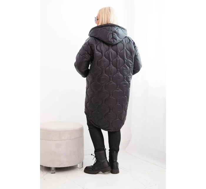 Dámske Plus veľkosť zimná bunda prešívané s kapucňou čierna