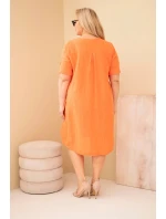 Dámské bavlněné šaty Plus Size s vázáním u výstřihu oranžová