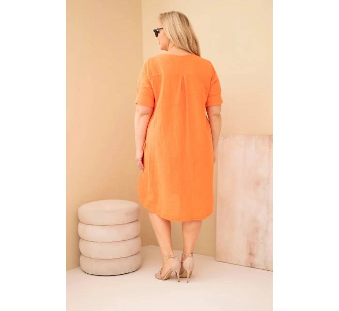 Dámské bavlněné šaty Plus Size s vázáním u výstřihu oranžová
