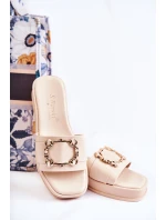 Dámské módní kožené pantofle Béžová model 21588185 - S.Barski Dámské módní kožené pantofle Béžová model 21588185 - S.Barski