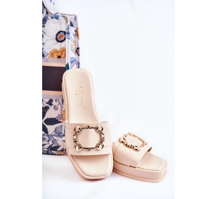 Dámské módní kožené pantofle Béžová model 21588185 - S.Barski Dámské módní kožené pantofle Béžová model 21588185 - S.Barski