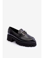 Damskie Skórzane Półbuty Loafersy Z Ozdobą Laura Messi 2699 Czarne