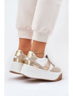 Sneakersy Damskie Na Masywnej Platformie Zwierzęcy Wzór Beżowo-Złote Telanila