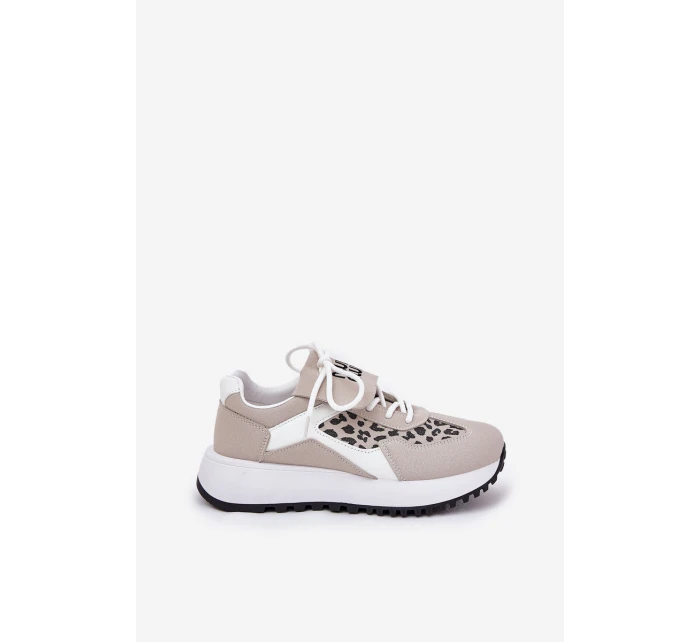 Buty Sportowe Sneakersy Damskie Na Platformie Panterka Biało-Beżowe Pumbes Buty Sportowe Sneakersy Damskie Na Platformie Panterka Biało-Beżowe Pumbes